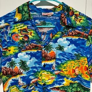 Vintage Mens Short Sleeve Hawaiian Shirt Small Saint Lucia Tropic Ocean Beach